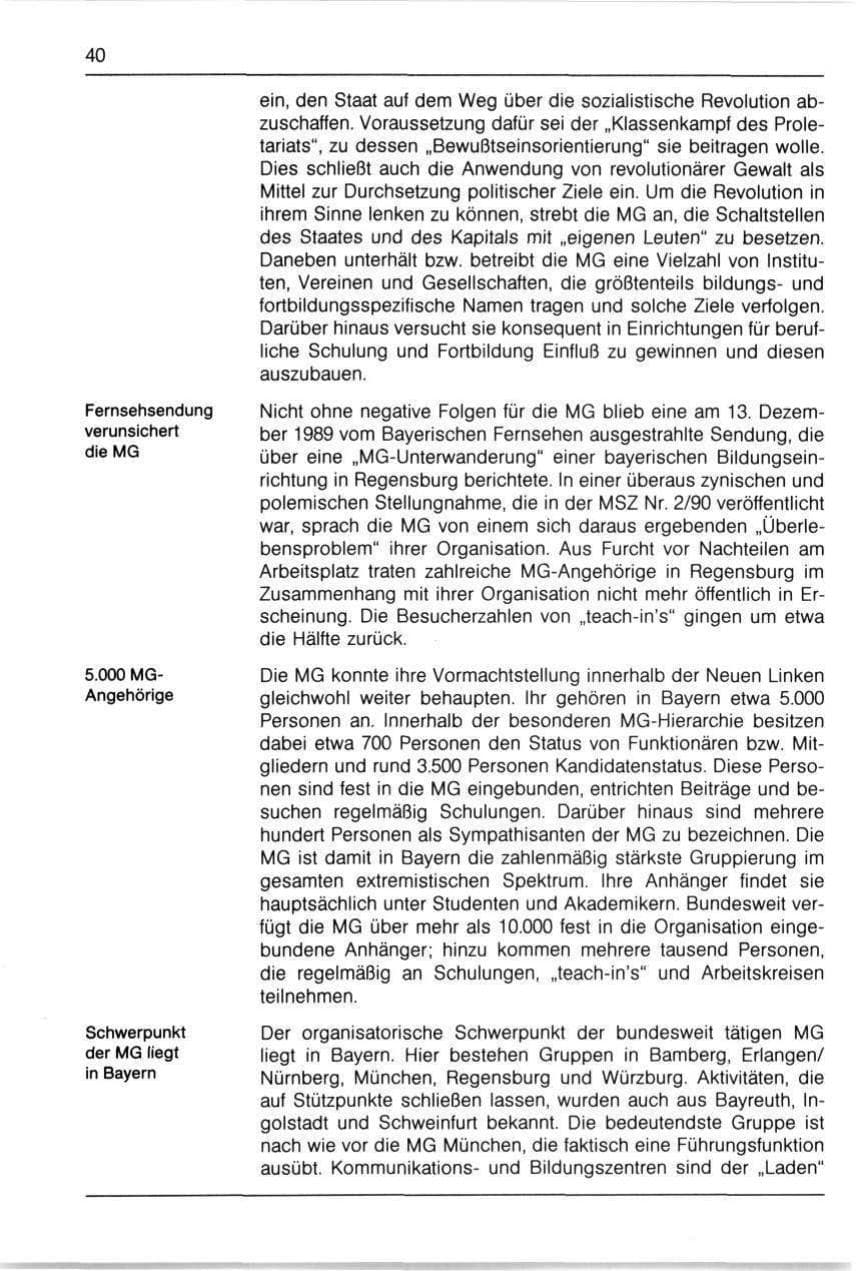 Seite 40 des Verfassungsschutzbericht 1990 Bayern