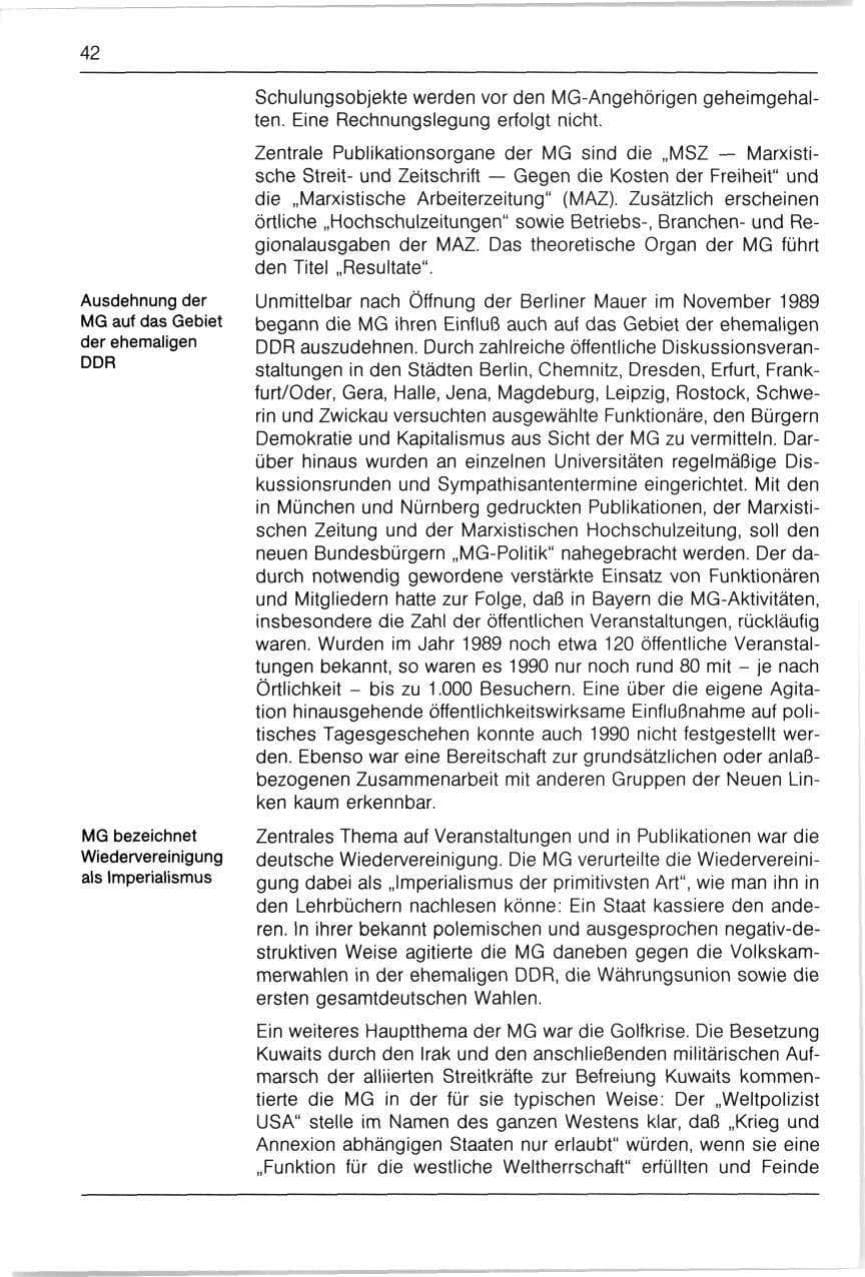 Seite 42 des Verfassungsschutzbericht 1990 Bayern