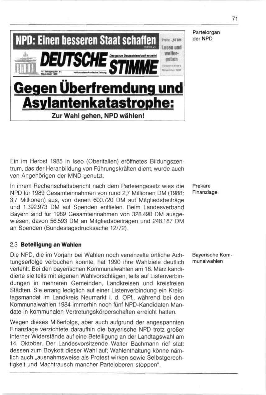 Seite 71 des Verfassungsschutzbericht 1990 Bayern