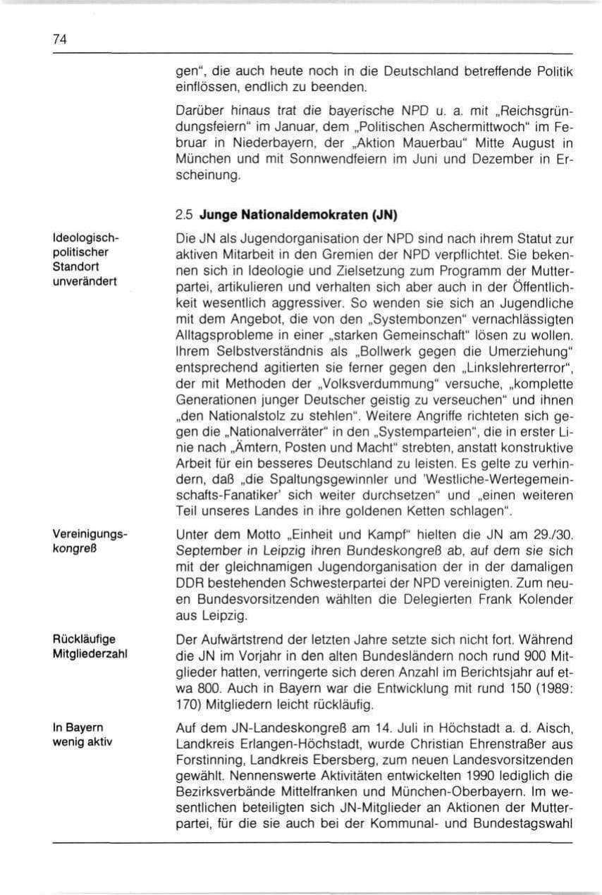 Seite 74 des Verfassungsschutzbericht 1990 Bayern