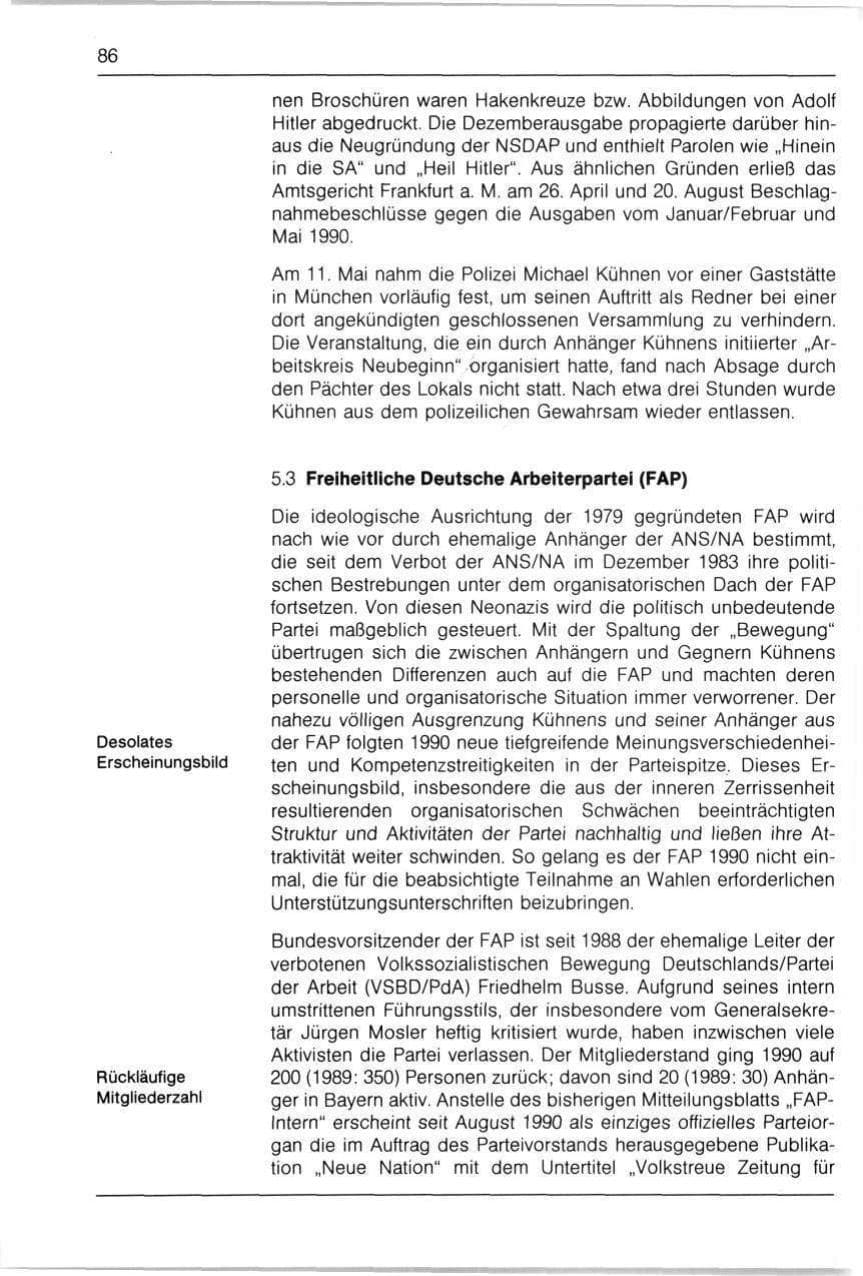 Seite 86 des Verfassungsschutzbericht 1990 Bayern