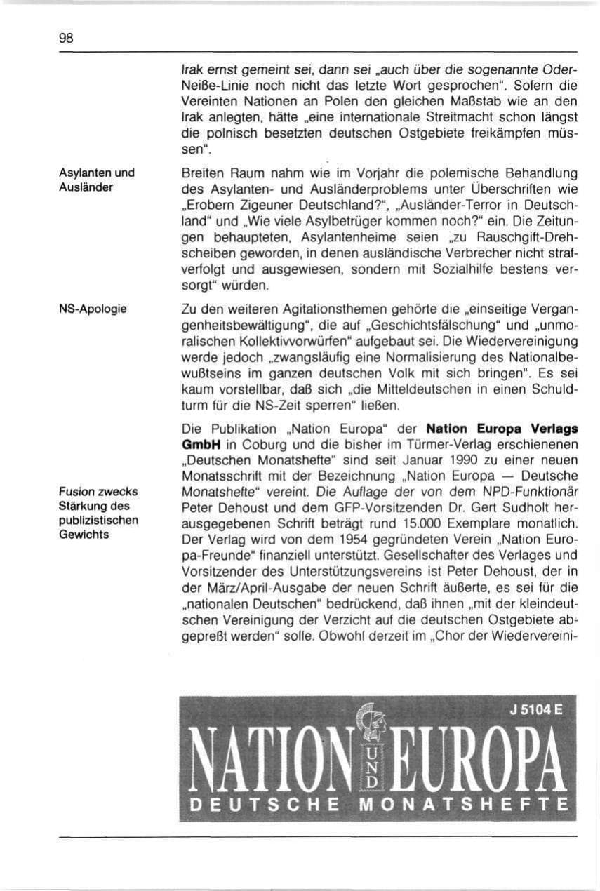 Seite 98 des Verfassungsschutzbericht 1990 Bayern