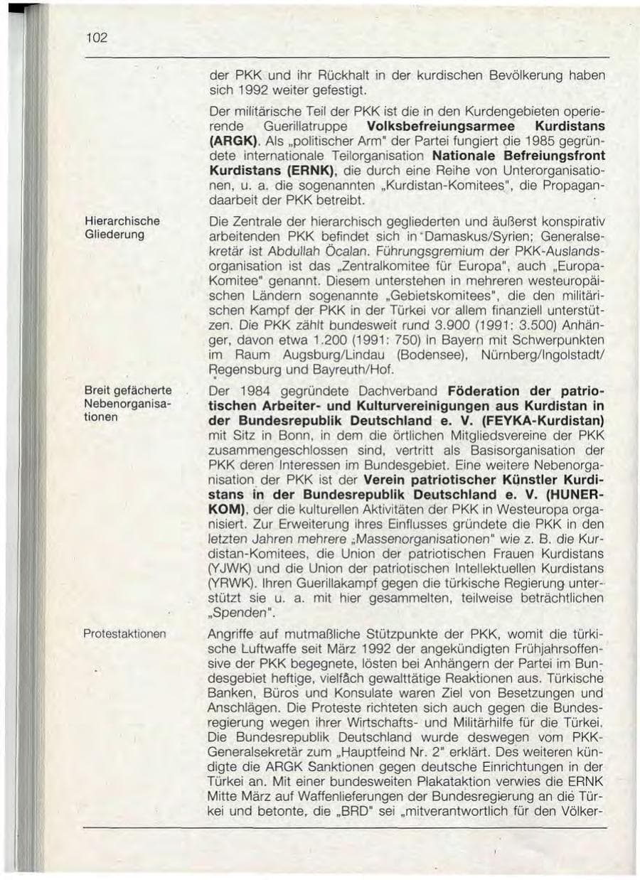 Seite 102 des Verfassungsschutzbericht 1992 Bayern