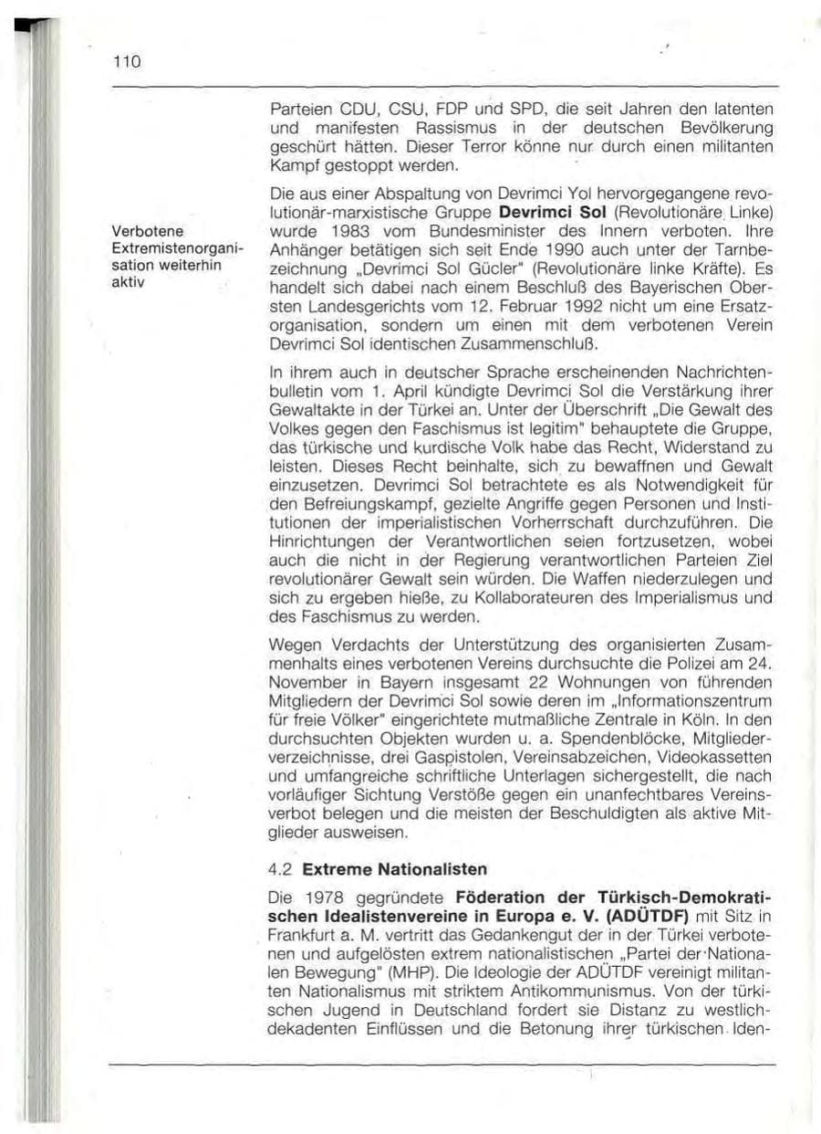 Seite 110 des Verfassungsschutzbericht 1992 Bayern