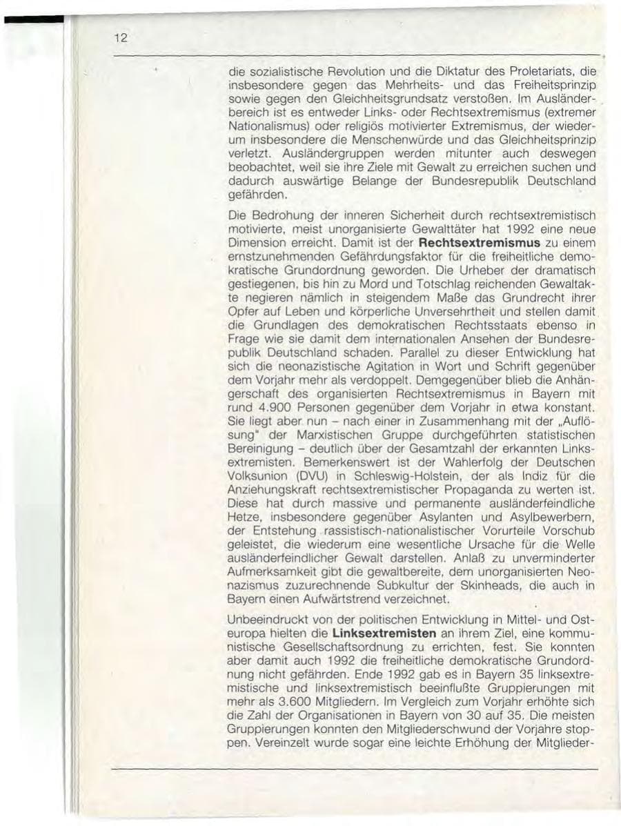 Seite 12 des Verfassungsschutzbericht 1992 Bayern