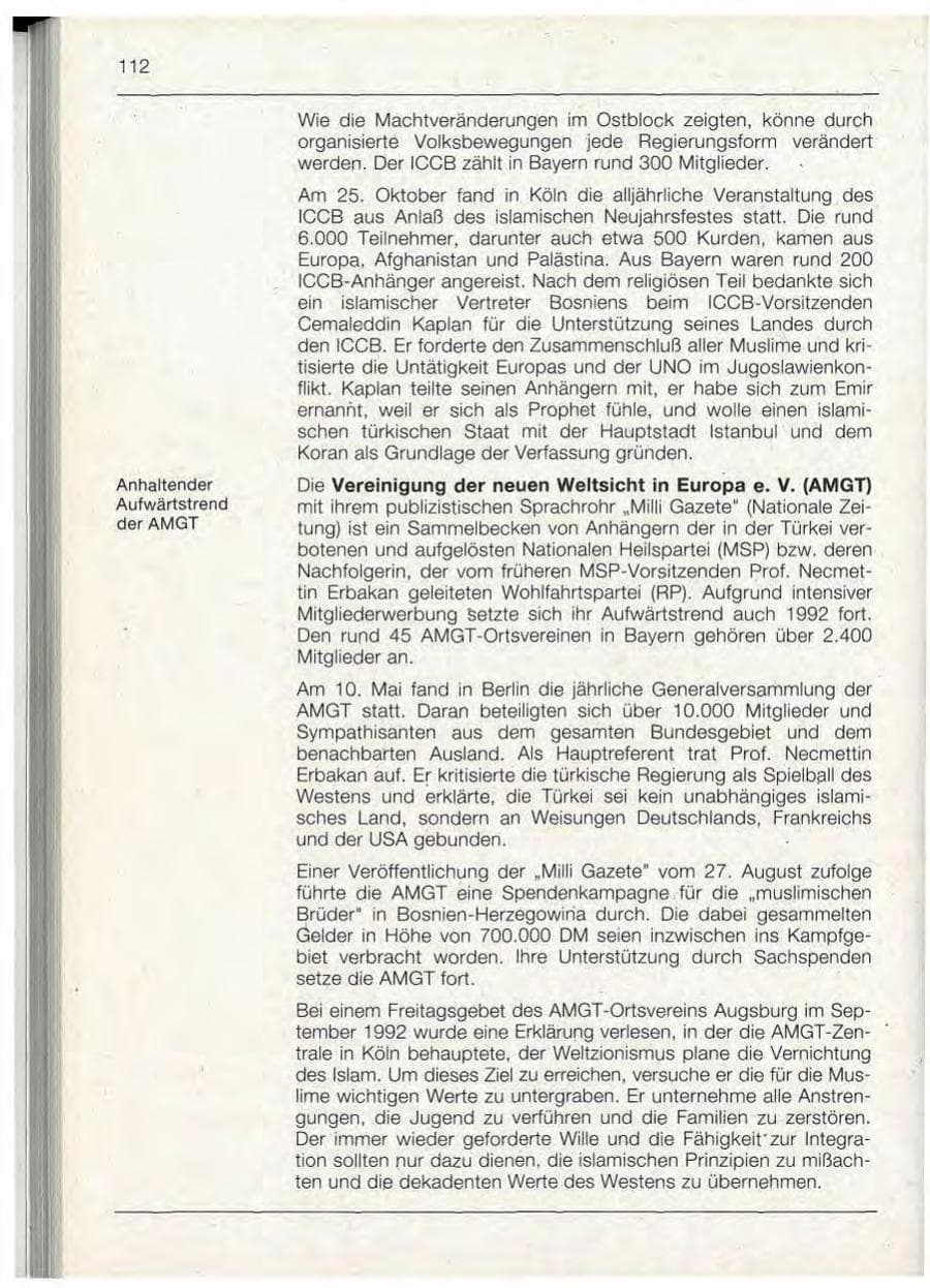 Seite 112 des Verfassungsschutzbericht 1992 Bayern