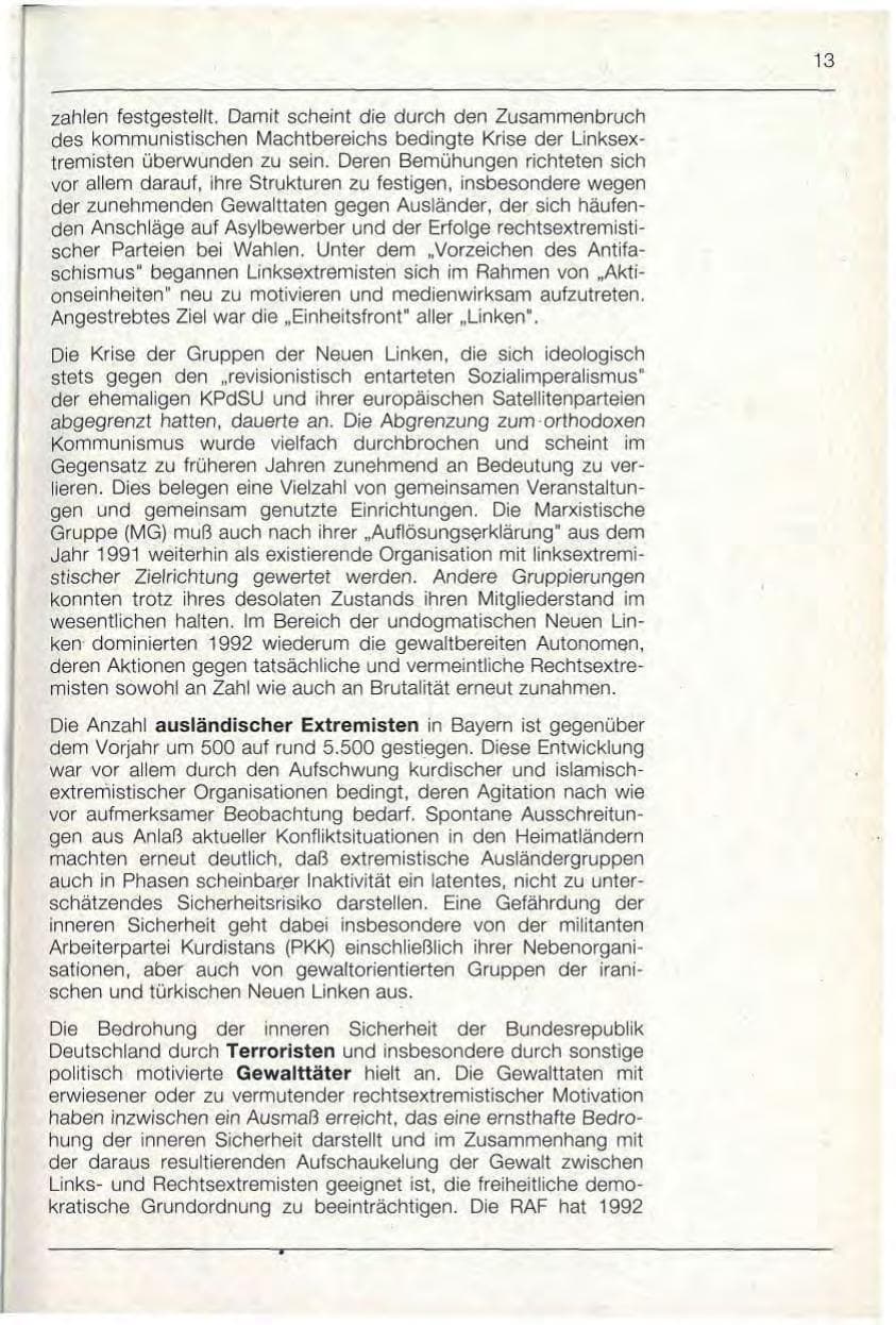 Seite 13 des Verfassungsschutzbericht 1992 Bayern