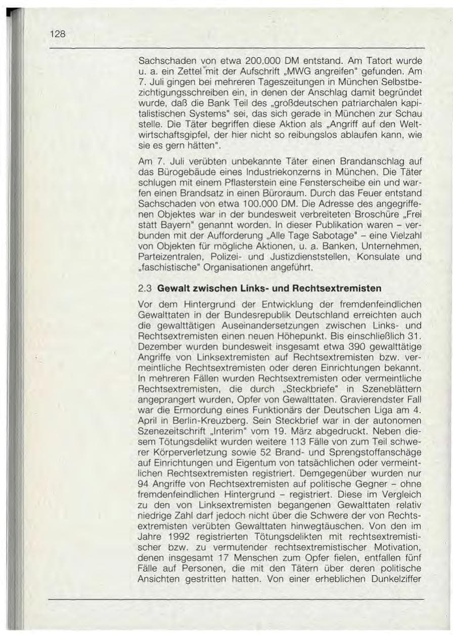 Seite 128 des Verfassungsschutzbericht 1992 Bayern