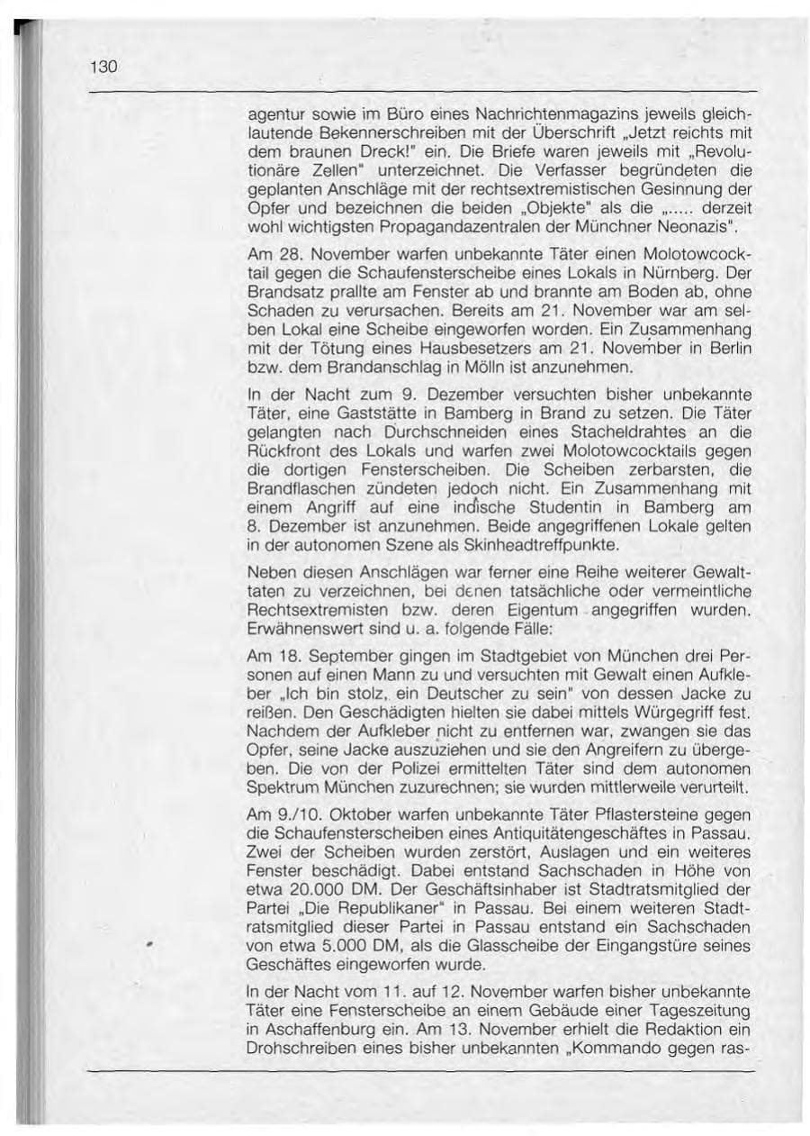 Seite 130 des Verfassungsschutzbericht 1992 Bayern