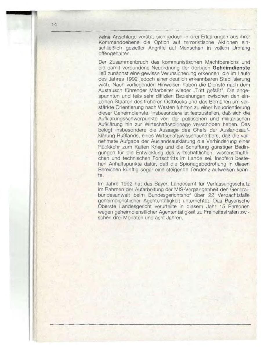 Seite 14 des Verfassungsschutzbericht 1992 Bayern