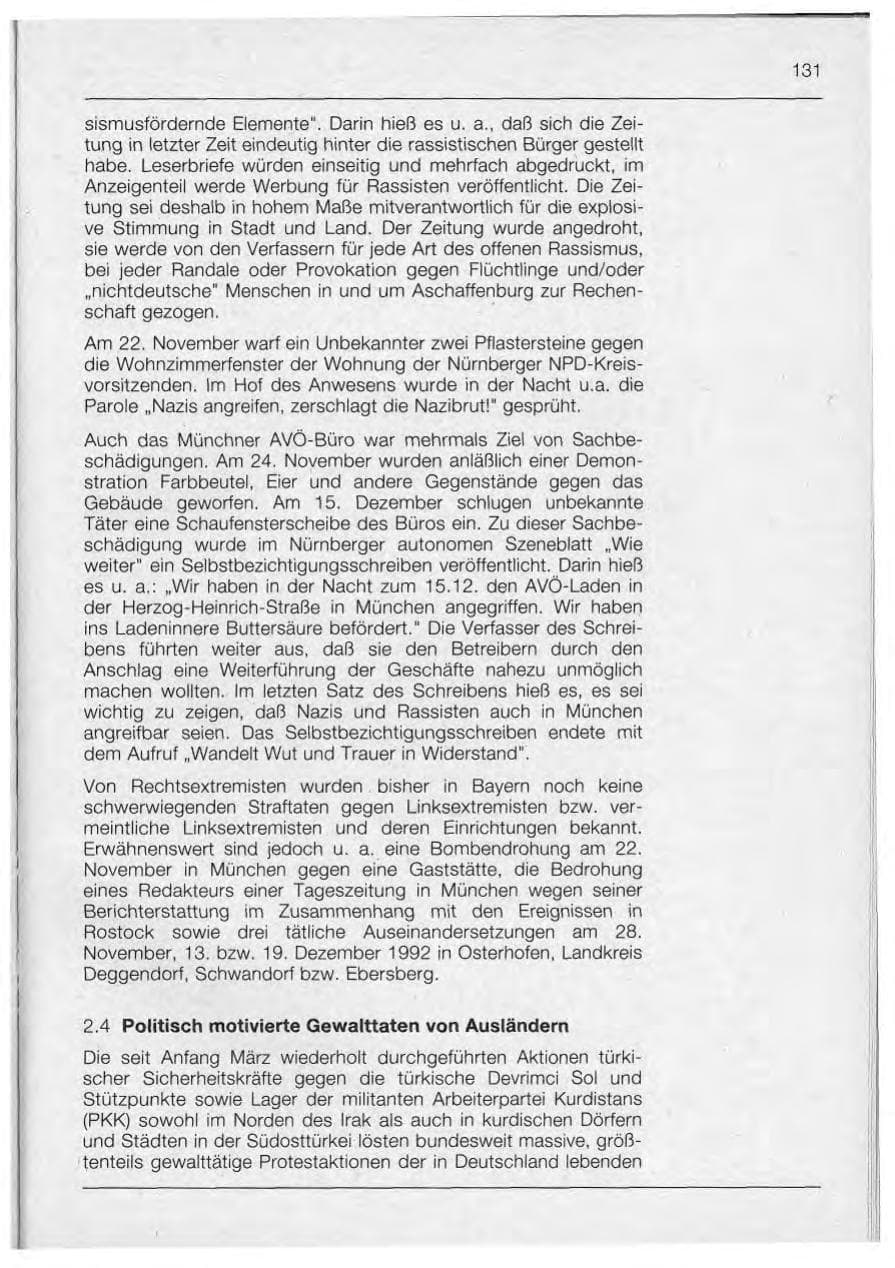 Seite 131 des Verfassungsschutzbericht 1992 Bayern