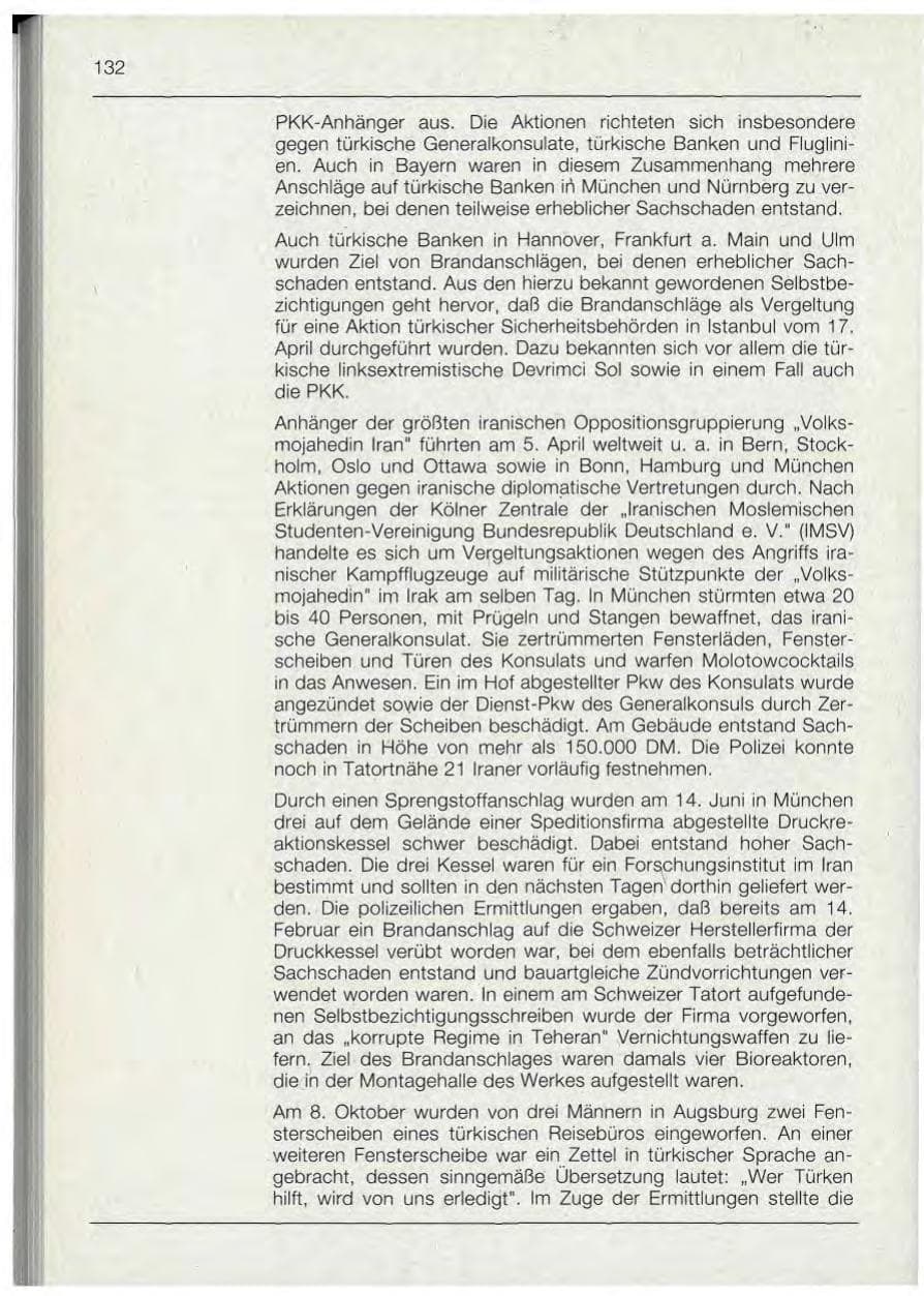 Seite 132 des Verfassungsschutzbericht 1992 Bayern