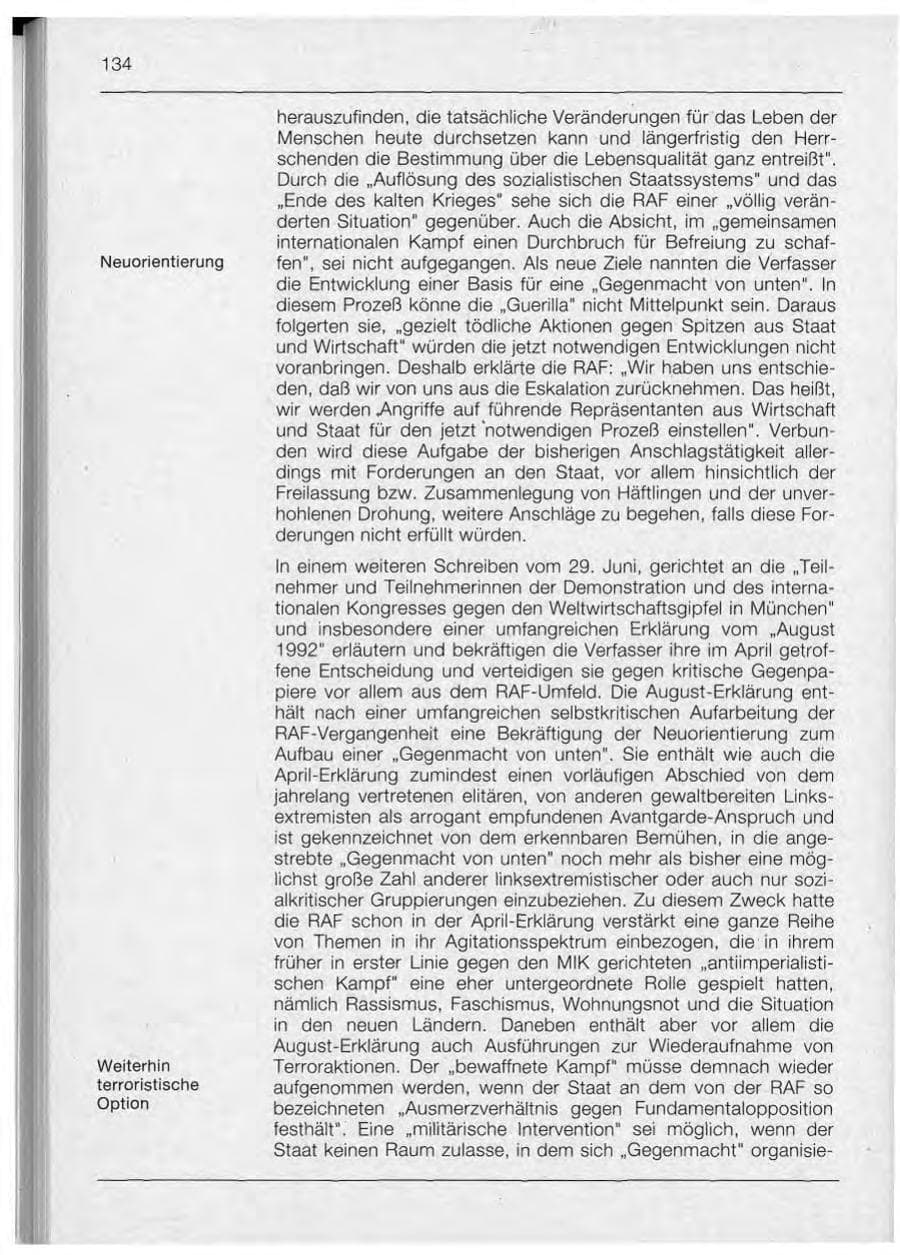 Seite 134 des Verfassungsschutzbericht 1992 Bayern