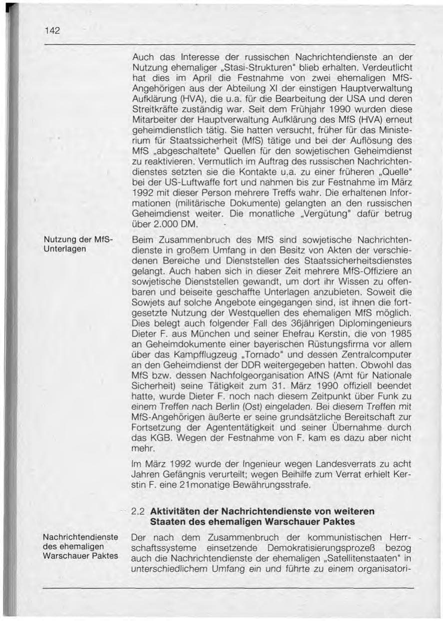 Seite 142 des Verfassungsschutzbericht 1992 Bayern