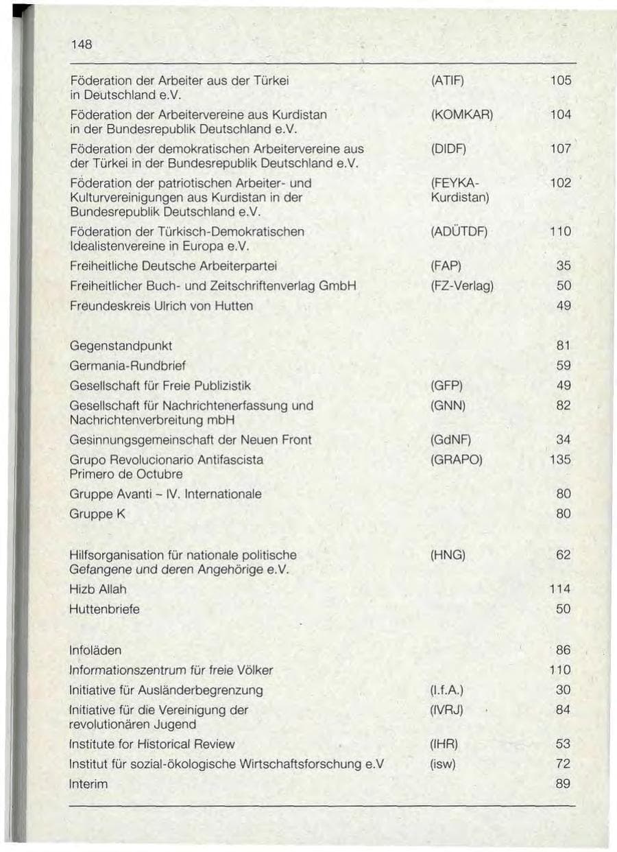 Seite 148 des Verfassungsschutzbericht 1992 Bayern