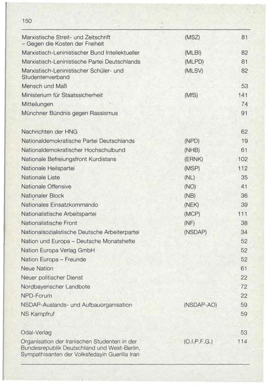 Seite 150 des Verfassungsschutzbericht 1992 Bayern