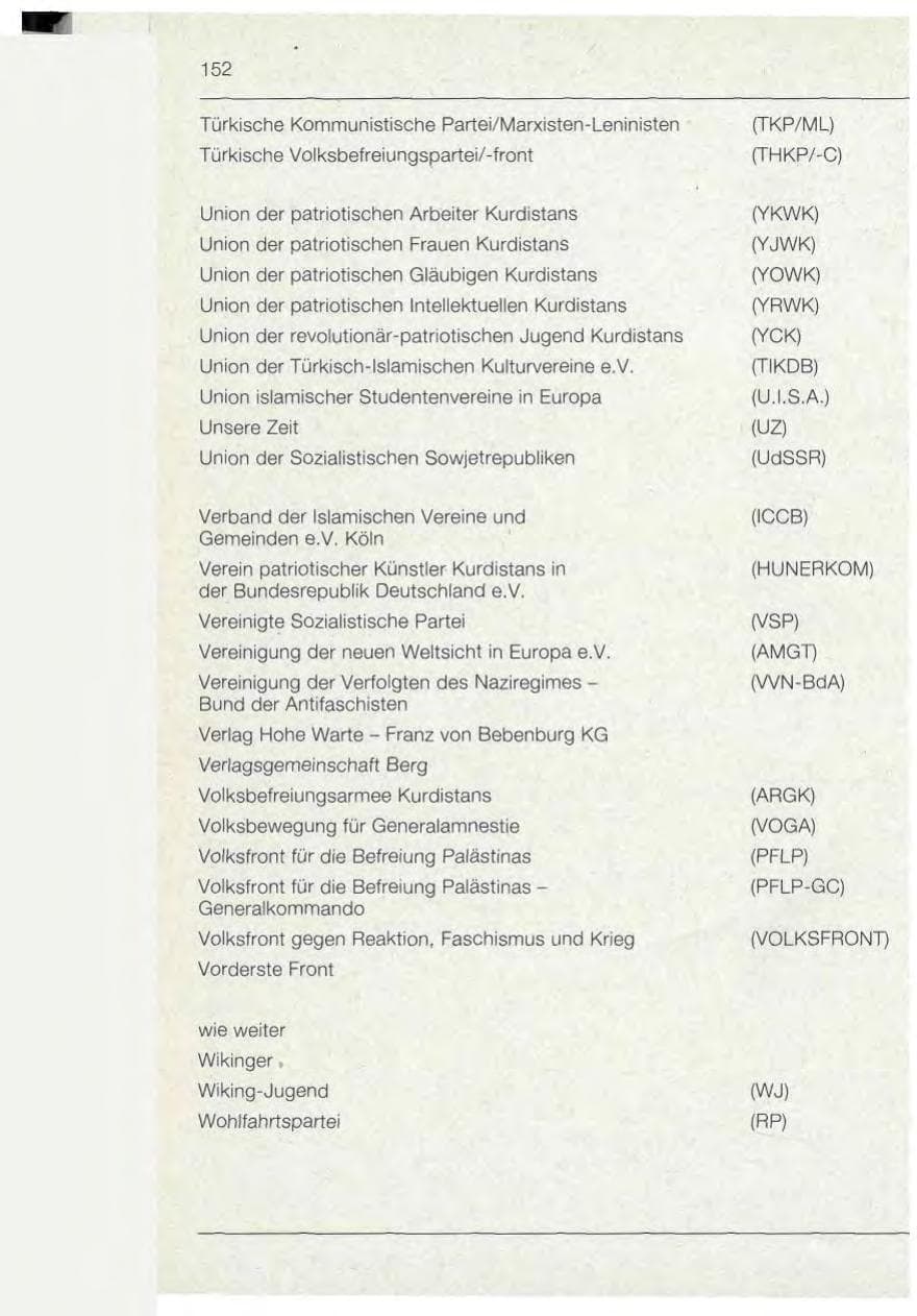 Seite 152 des Verfassungsschutzbericht 1992 Bayern