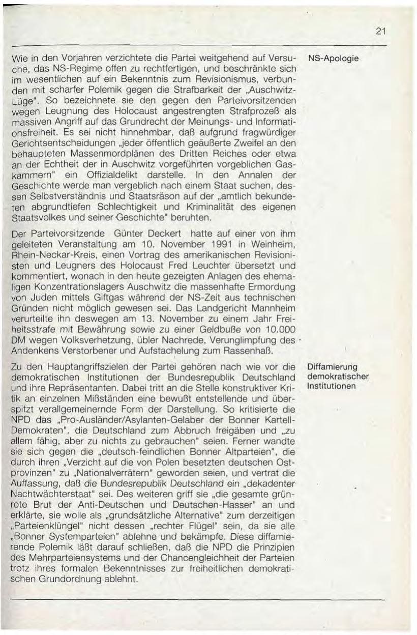 Seite 21 des Verfassungsschutzbericht 1992 Bayern
