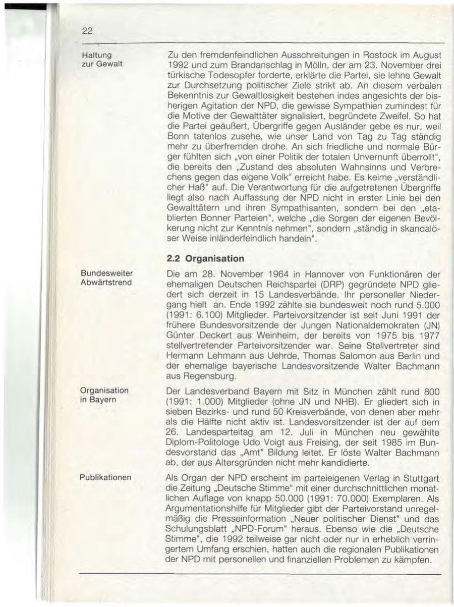 Seite 22 des Verfassungsschutzbericht 1992 Bayern