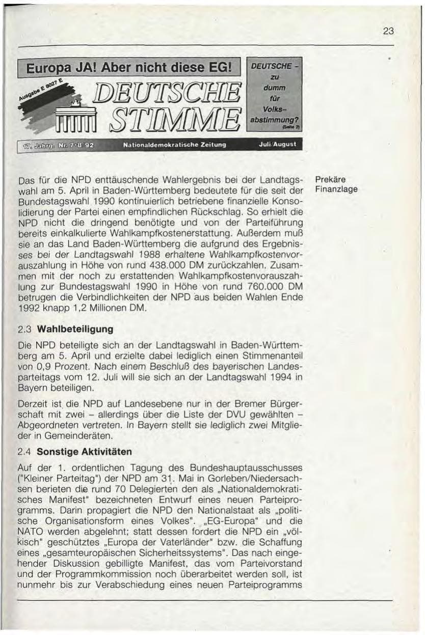 Seite 23 des Verfassungsschutzbericht 1992 Bayern