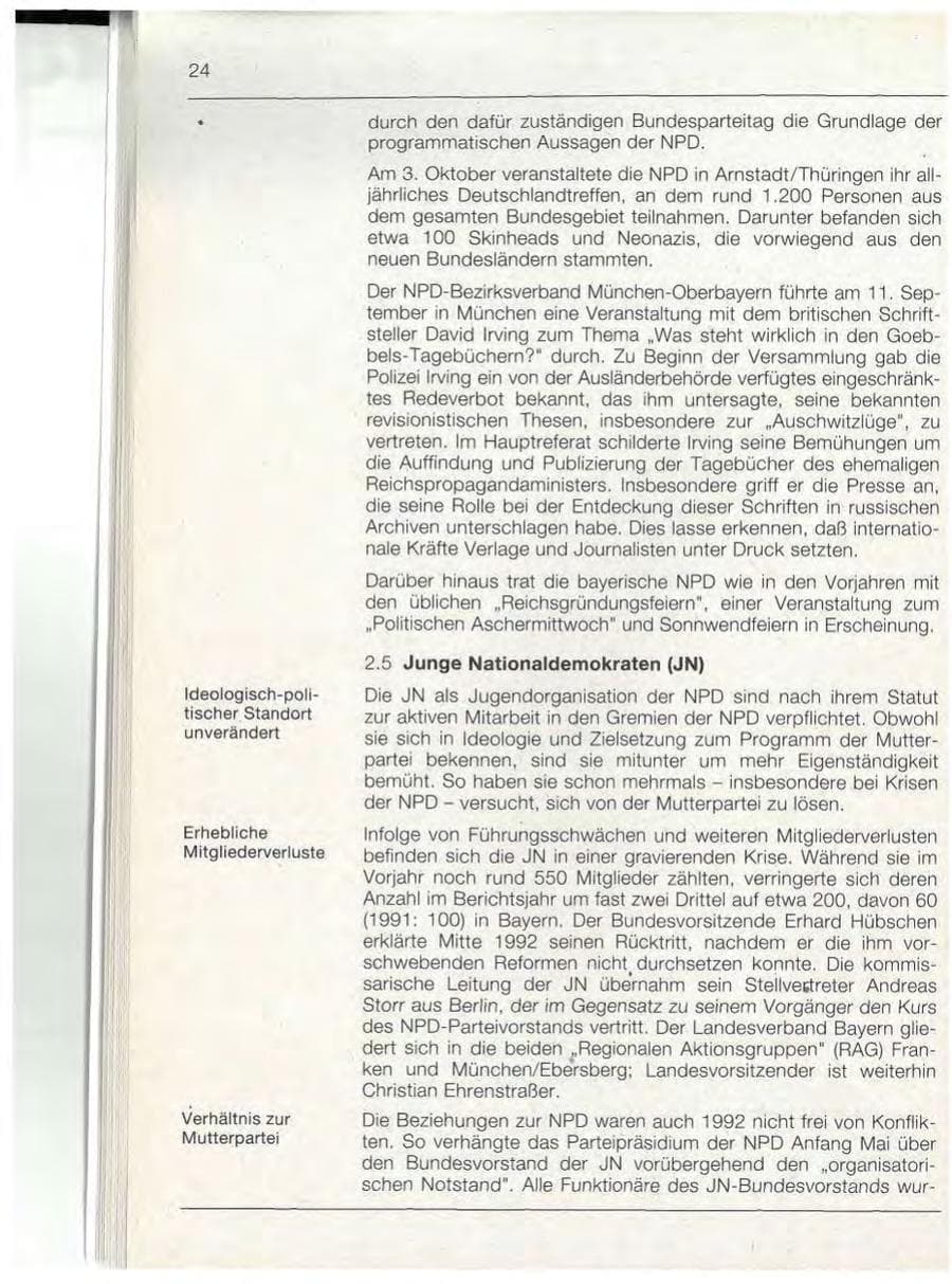 Seite 24 des Verfassungsschutzbericht 1992 Bayern