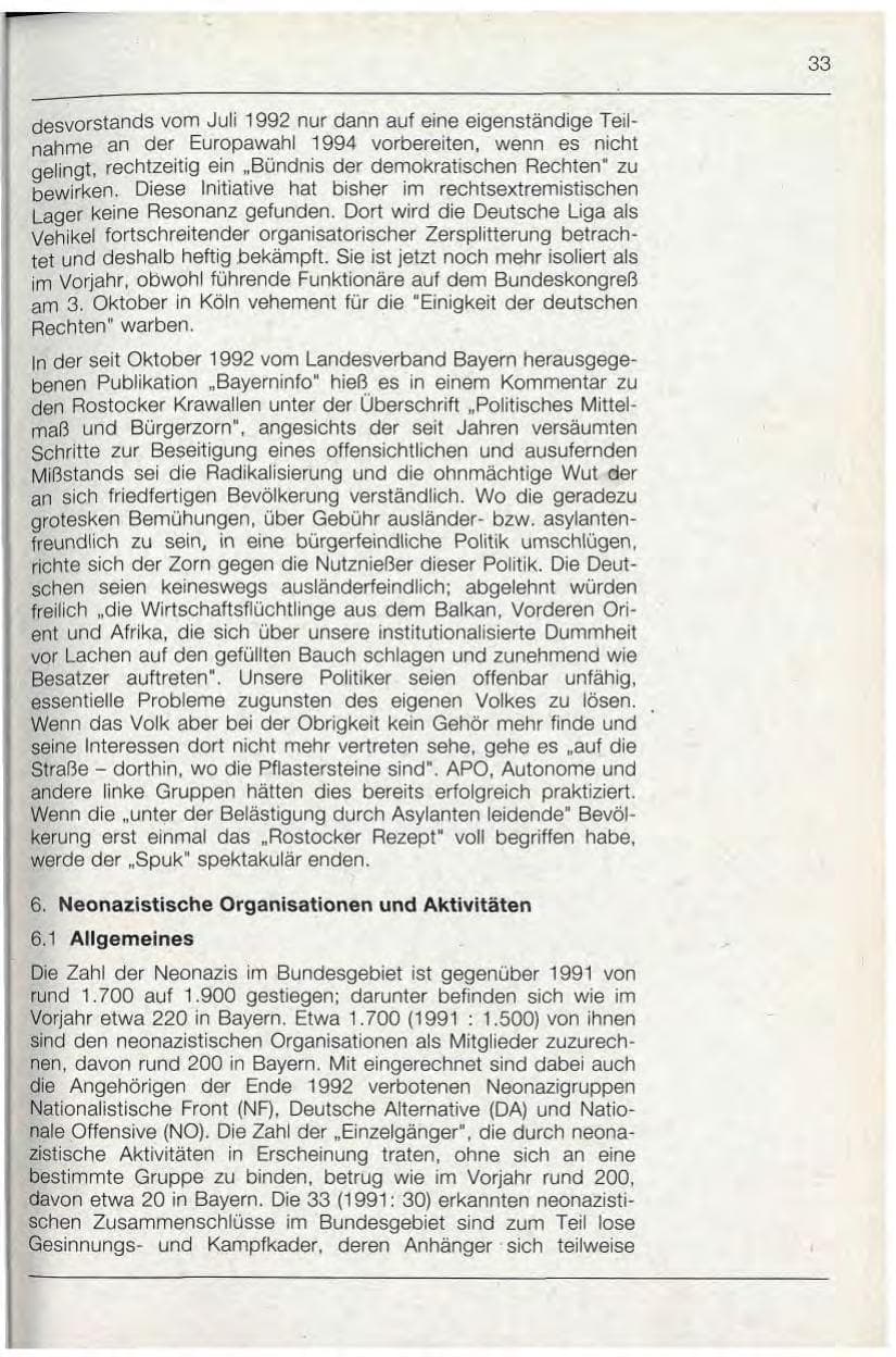 Seite 33 des Verfassungsschutzbericht 1992 Bayern
