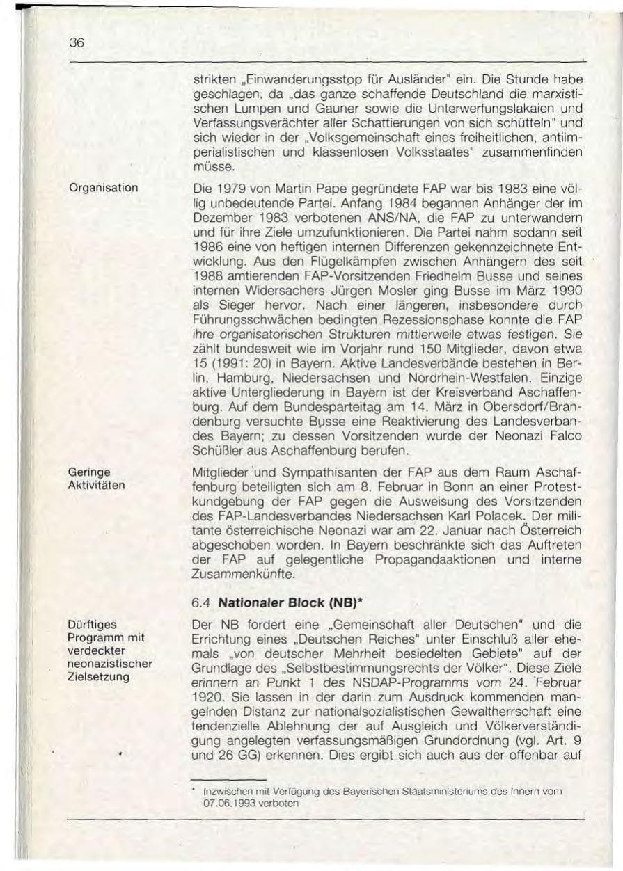 Seite 36 des Verfassungsschutzbericht 1992 Bayern