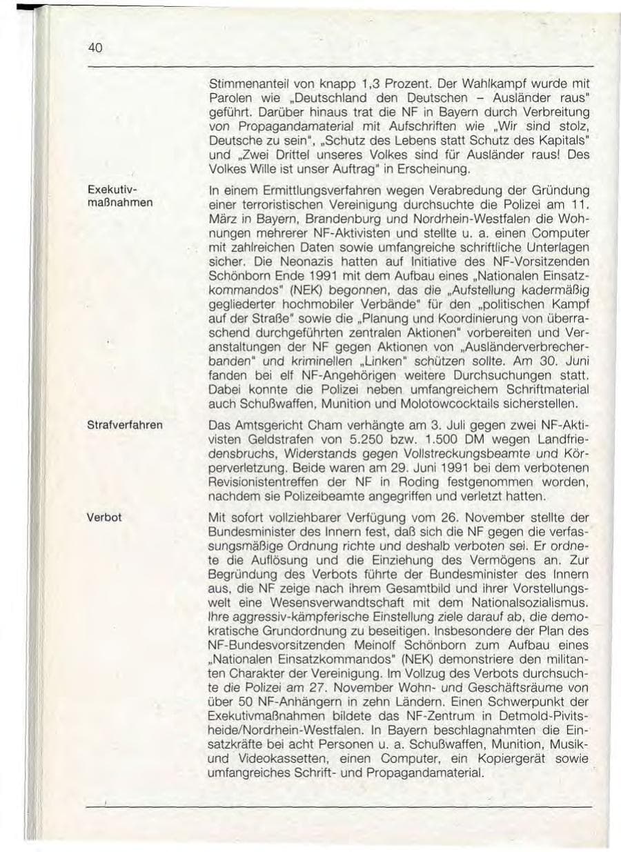 Seite 40 des Verfassungsschutzbericht 1992 Bayern