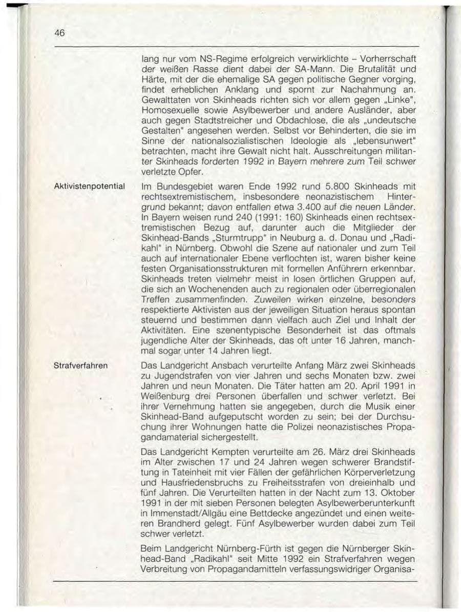 Seite 46 des Verfassungsschutzbericht 1992 Bayern
