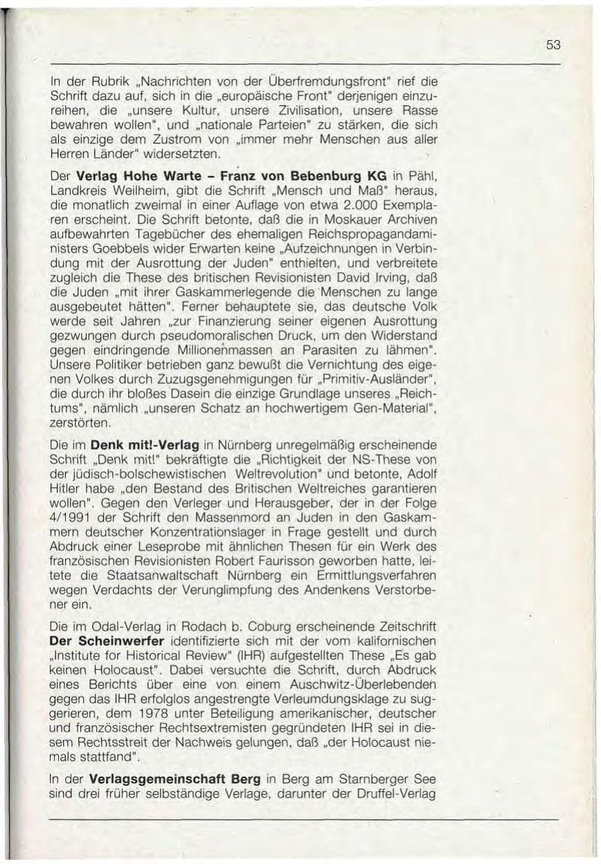 Seite 53 des Verfassungsschutzbericht 1992 Bayern