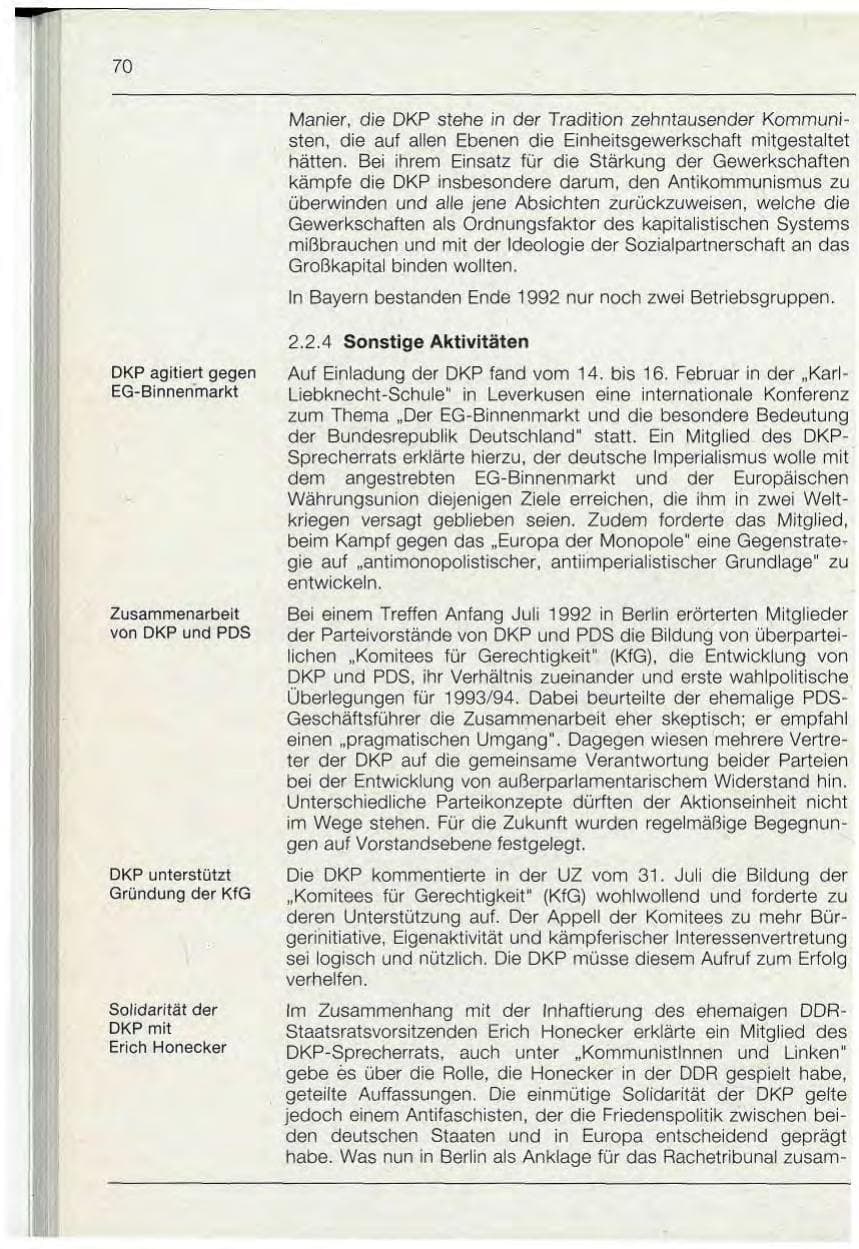 Seite 70 des Verfassungsschutzbericht 1992 Bayern