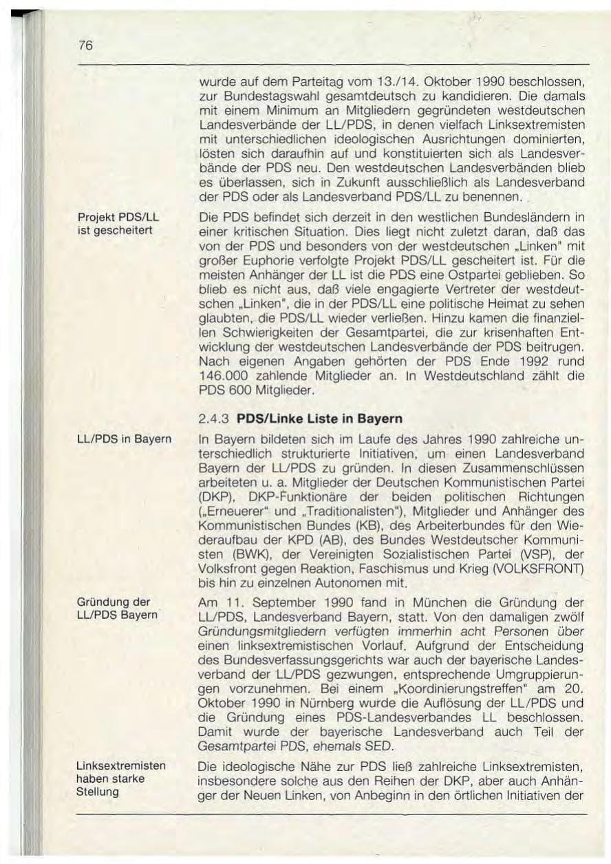 Seite 76 des Verfassungsschutzbericht 1992 Bayern