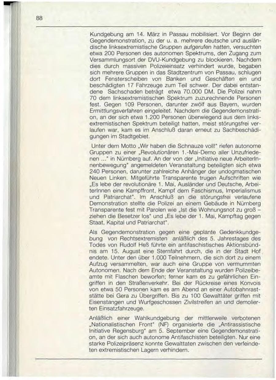 Seite 88 des Verfassungsschutzbericht 1992 Bayern