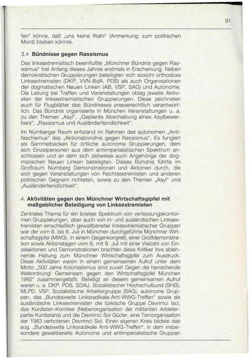 Seite 91 des Verfassungsschutzbericht 1992 Bayern