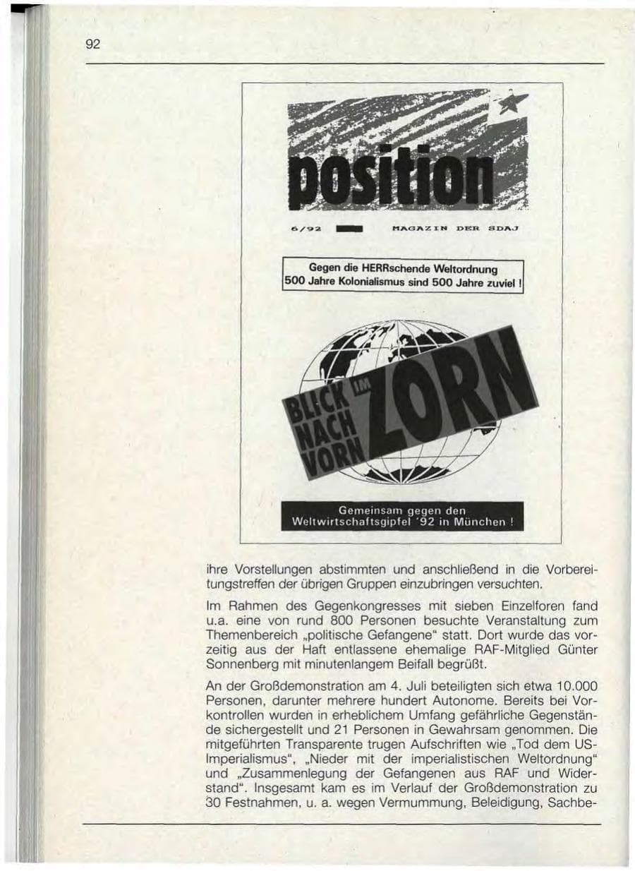 Seite 92 des Verfassungsschutzbericht 1992 Bayern
