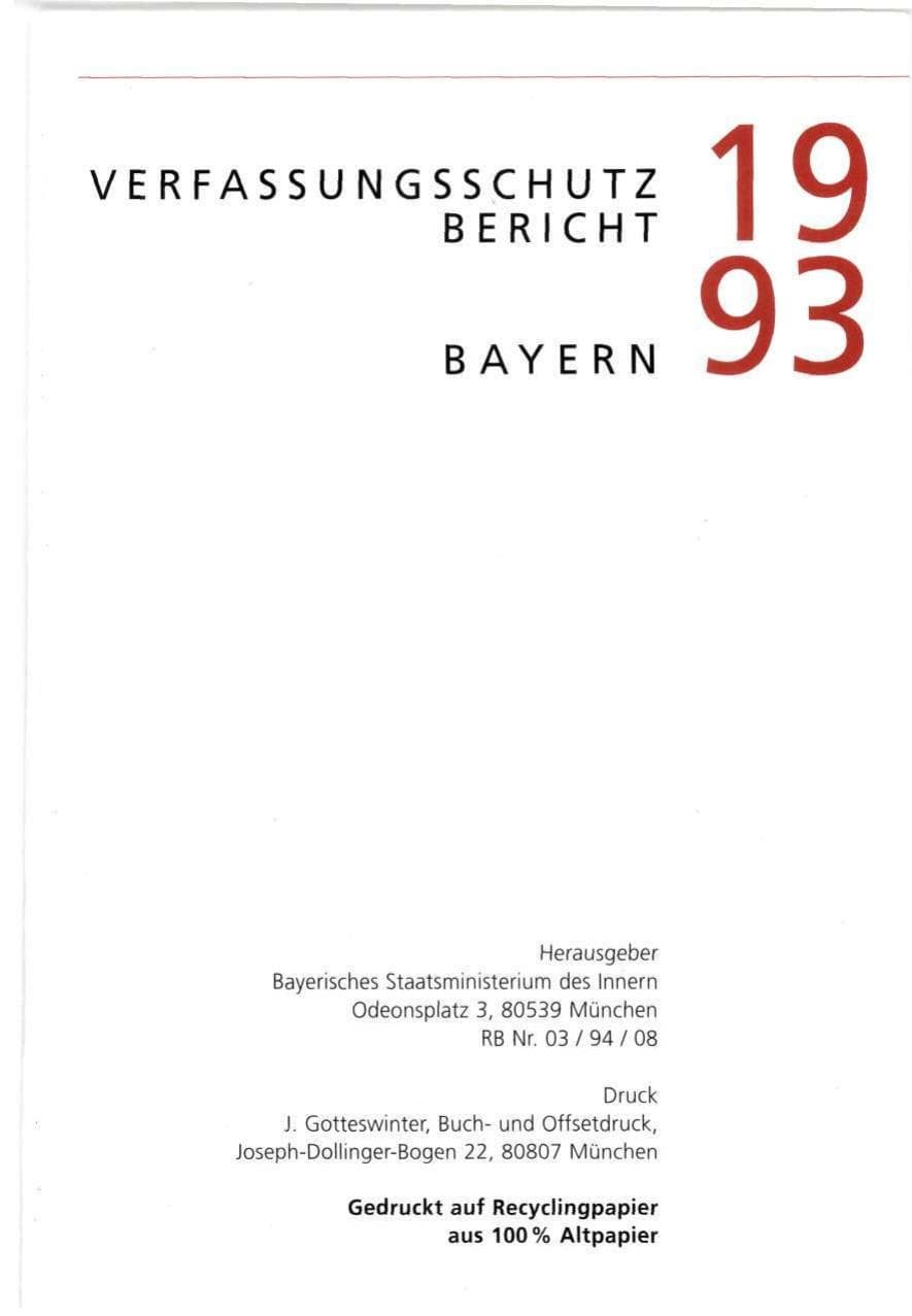 Seite 2 des Verfassungsschutzbericht 1993 Bayern