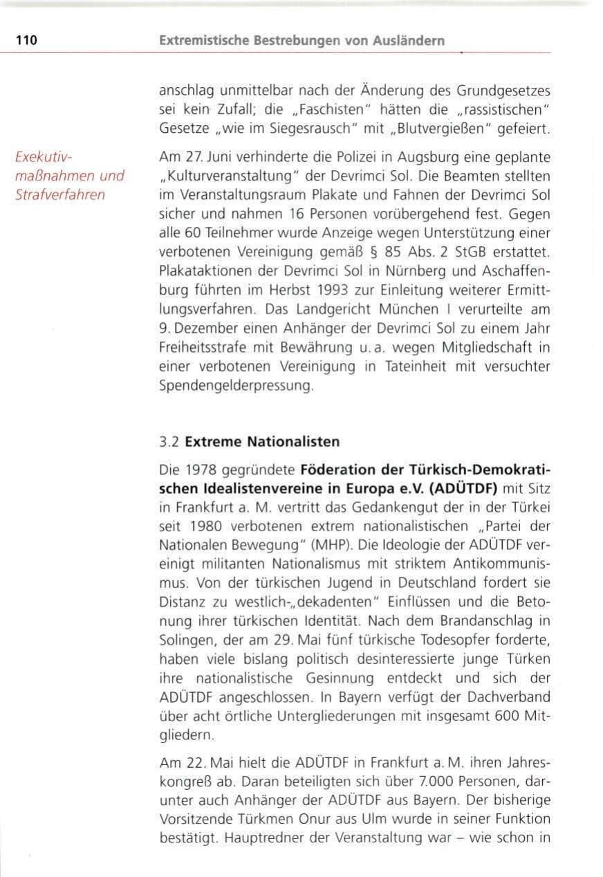 Seite 110 des Verfassungsschutzbericht 1993 Bayern