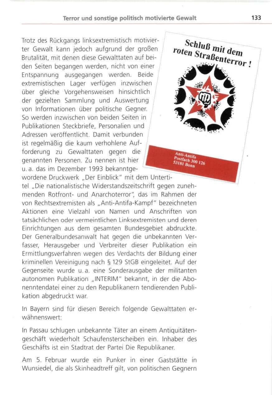 Seite 133 des Verfassungsschutzbericht 1993 Bayern