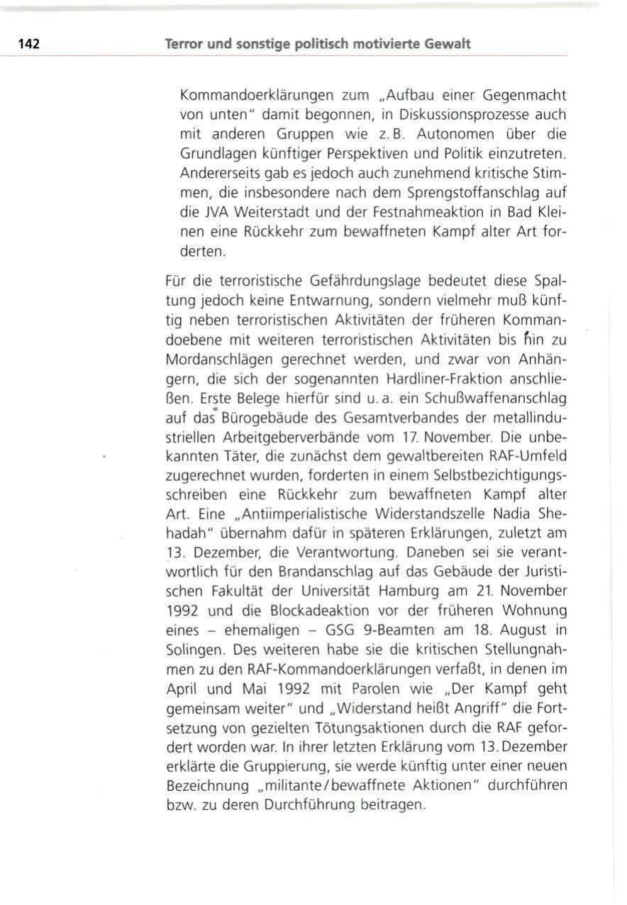 Seite 142 des Verfassungsschutzbericht 1993 Bayern