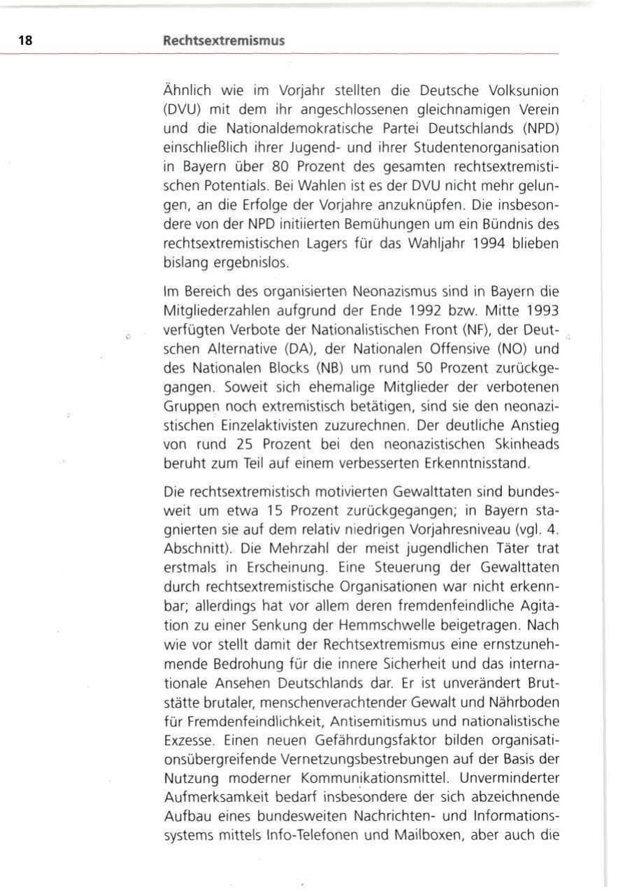 Seite 18 des Verfassungsschutzbericht 1993 Bayern