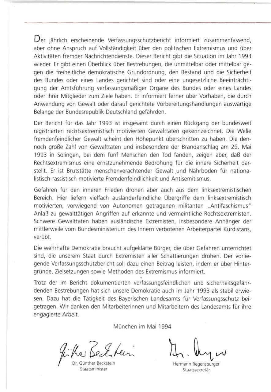 Seite 3 des Verfassungsschutzbericht 1993 Bayern