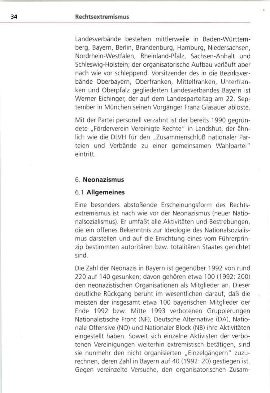 Seite 34 des Verfassungsschutzbericht 1993 Bayern