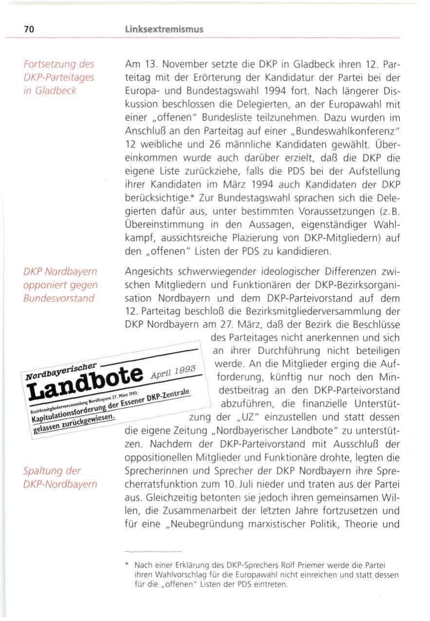 Seite 70 des Verfassungsschutzbericht 1993 Bayern