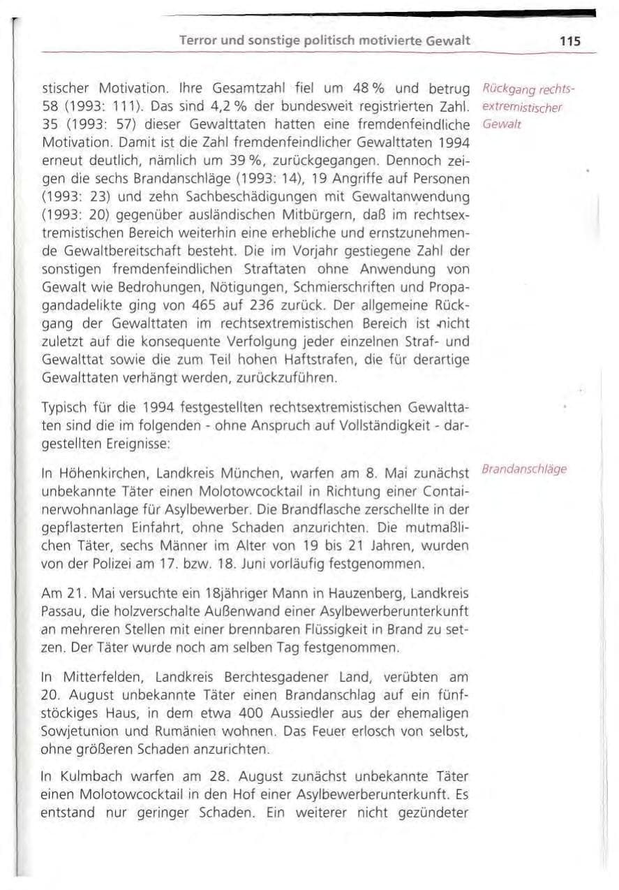 Seite 116 des Verfassungsschutzbericht 1994 Bayern