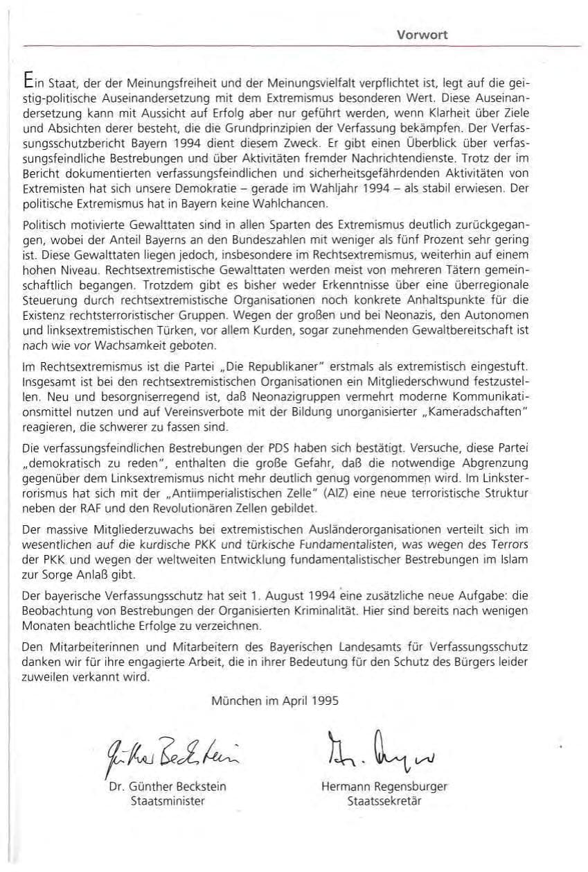 Seite 4 des Verfassungsschutzbericht 1994 Bayern
