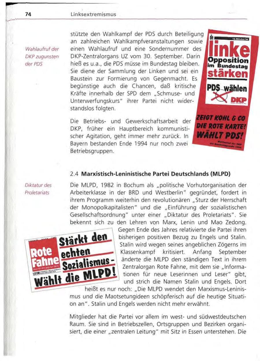 Seite 75 des Verfassungsschutzbericht 1994 Bayern