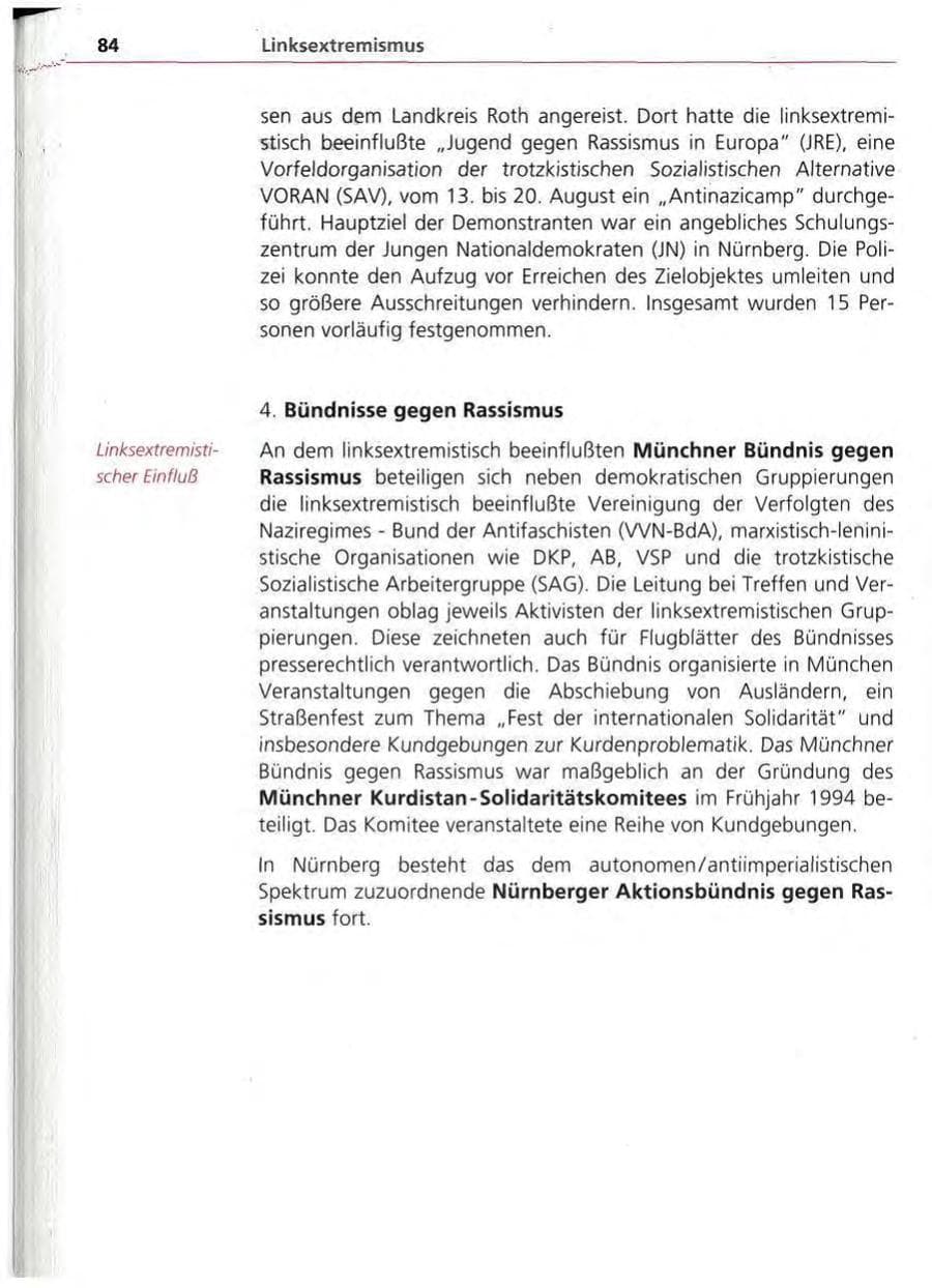 Seite 85 des Verfassungsschutzbericht 1994 Bayern