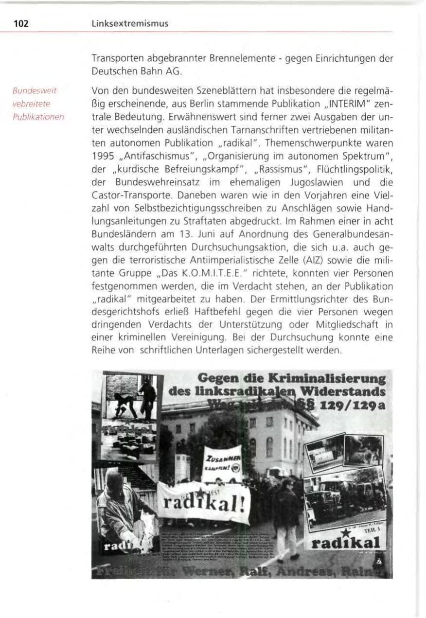 Seite 102 des Verfassungsschutzbericht 1995 Bayern