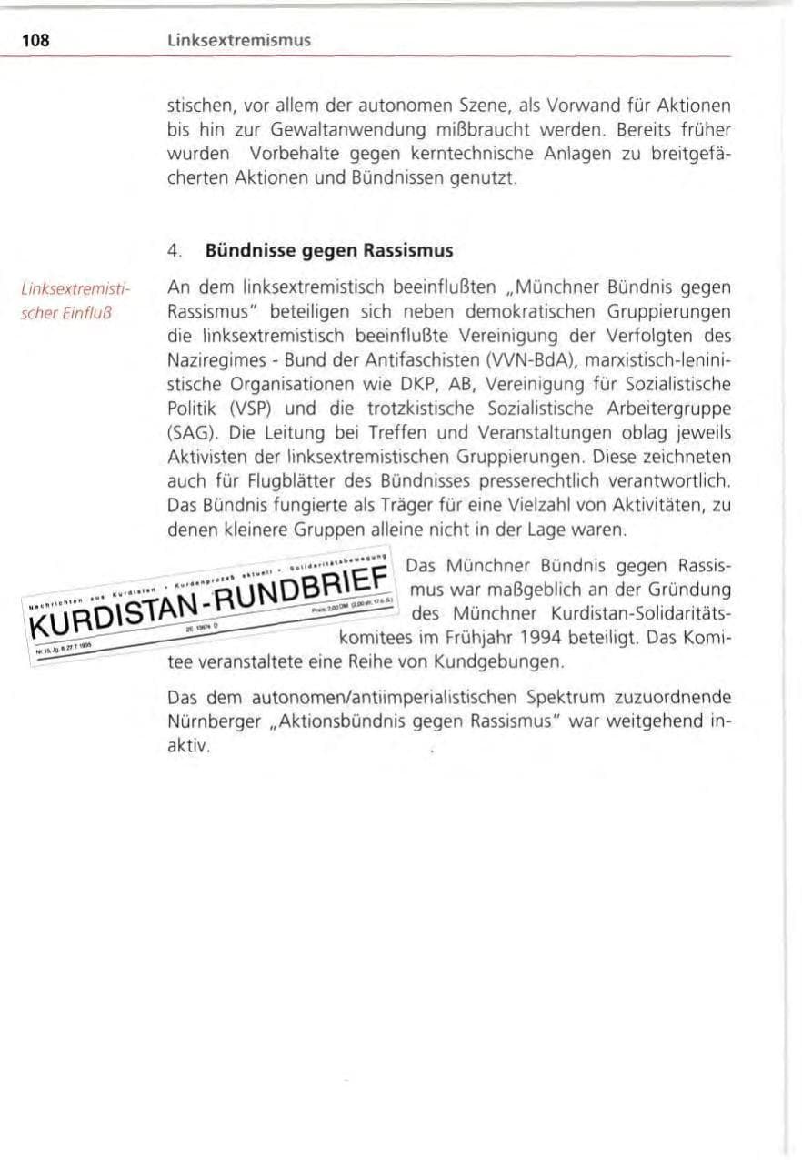 Seite 108 des Verfassungsschutzbericht 1995 Bayern