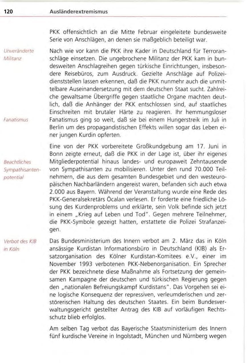Seite 120 des Verfassungsschutzbericht 1995 Bayern